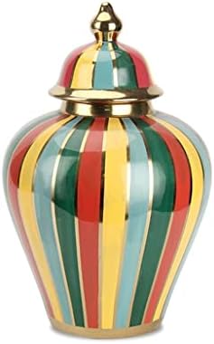 Jarra de gengibre de vaso de cerâmica de ouro bienka para decoração de casa, jarro de templo decorativo com tampa,