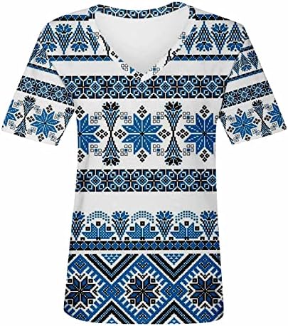 Camisas ocidentais femininas Vintage estilo étnico impressão geométrica de manga curta Aztec Túdos de túnica de verão Tee casual solta
