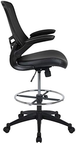 FLASH MONITRE KELISTA Mid-zagueiro Black Mesh Ergonomic Cadeira com assento de Leathersoft, anel de pé ajustável e