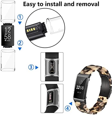 Banda de resina de Wongeto compatível com Fitbit Charge 4/Fitbit Charge 3/Charge 3 SE Com Case Women, pulseiras de pulseiras RESINA