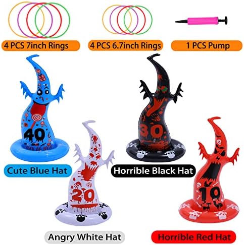 W-Plus Halloween Party Games for Kids, Halloween Flame Ghost Witch Hat Hat Ring Toss Game para família, Decoração de festa