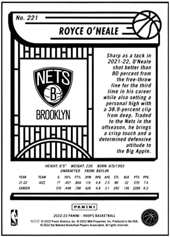 Royce O'Neale 2022-23 Panini NBA Hoops Winter #221 nm+ -mt+ jazz de basquete da NBA