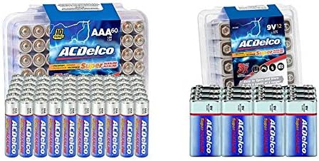 Baterias ACDELCO AAA, Bateria Super Alcalina de Energia Máxima, 60 Baterias de Contagem e 9 Volts, Bateria Super Alcalina,