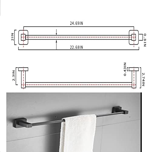 Barra de toalha preta de cavoli, hardware de montagem ajustável Banheiro/cozinha/banheiro pendurado, 24 polegadas