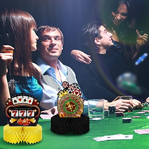 6 PCs 10,2 polegadas Casino Party Honeycomb CenterPieces Poker Tabel Toppers Toppers Game Night Party Decoration Paper