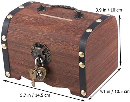 Caixa de armazenamento de baú de tesouro Nolitoy com fechadura, Jóias de madeira vintage Case Piggy Bank para crianças adultos