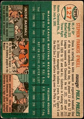 1954 Topps 127 Steve O'Neill Philadelphia Phillies Fair Phillies