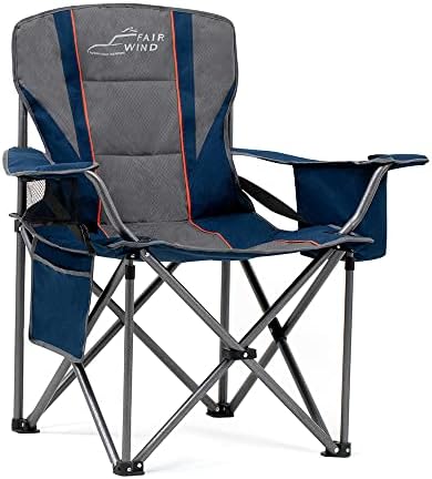 Cadeira de acampamento totalmente acolchoada de vento de vento, com suporte lombar, cadeira de braço de cadeira de quádro e quádro de serviço pesado com bolsa mais fria - suporte 450 libras