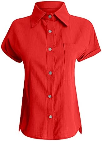 Camisa ocidental lookaa para mulheres, verão havaiana de férias sólidas camisa de linho de algodão curta manga de lapela botão blusa