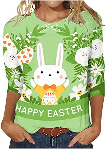 Bunny Print Feminina Impressão 3/4 Manga Camisas de Páscoa Easter Ovos de Páscoa Crew Crew Tee Camiseta de verão Camiseta de