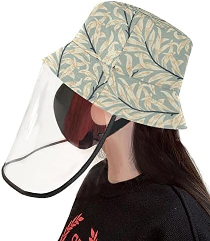 Chapéu de proteção para adultos com escudo facial, chapéu de pescador anti -sun tap, folhas de plantas simples vintage
