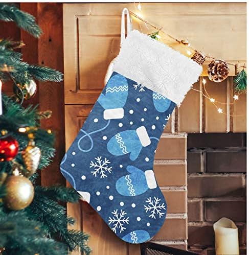 Meias de natal alaza vintage mittens azul de inverno snowflakes clássico personalizados grandes decorações de meia para férias