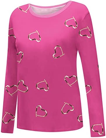 Tee casual rosa quente para damas de manga comprida pescoço amante de coração impressão de túnica esbelta camisole tshirts