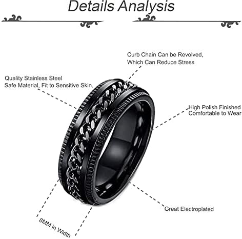 Revolia 9pcs Spinner de corrente de aço inoxidável anéis de corrente para homens Mulheres Ringas fidgetas de fidget Rings