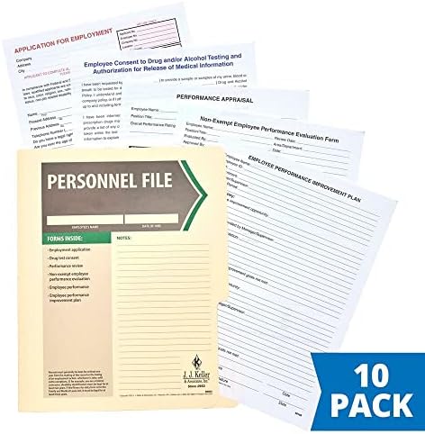 Formulários e formulários de arquivo do pessoal do funcionário, 11,75 x 9,5, 10 pacote
