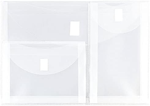 Jam papel de plástico de plástico envelopes com fechamento de gancho e loop - 3 bolsos - livreto de cartas - 9 3/4 x