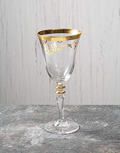 Óculos de água transparente com design de ouro, conjunto de preenchimentos de 6 onças. Medidas: 7,75 H x 3,25 D