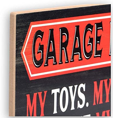 Marcas de estrada aberta Regras de garagem decoração de parede de madeira - meus brinquedos minhas ferramentas minhas coisas minhas regras - sinal de garagem engraçado