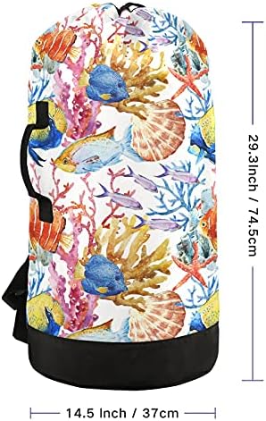 Bolsa de lavanderia de coral de peixe com alças de ombro de lavanderia Backpack Saco de tração Fechamento de empurramento