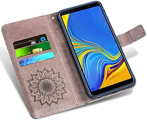 Caixa de telefone para Samsung Galaxy A7 2018 Casos de carteira com protetor de tela de vidro temperado Coloque de couro