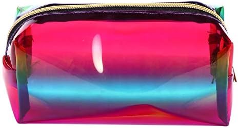 Bolsa de maquiagem holográfica de Kesyoo TPU Bolsa de armazenamento portátil de saco de higiene portátil transparente para viagens ao ar livre Organizador de lápis de pincel em casa