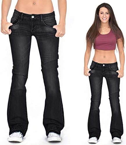 Jeans estique para mulheres Bell Flare Mid Comprimento Slim Comprimento Estudado Rapped calça calças