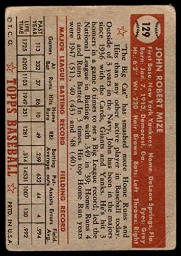 1952 Topps 129 Johnny Mize New York Yankees Poor Yankees