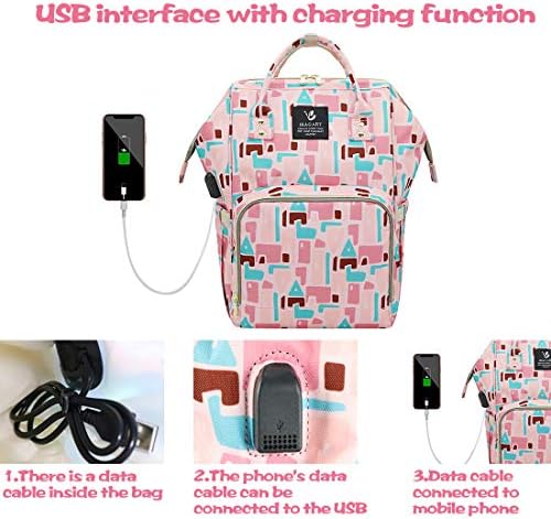 Saco de fraldas rosa e essfeeni saco grande de fraldas abertas para meninas viagens de fraldas USB Mochila para papai