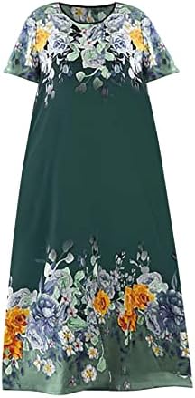 Vestidos femininos para mulheres longas femininas vestido de estampa floral redonda de manga comprida uma linha maxi vestido de balanço com