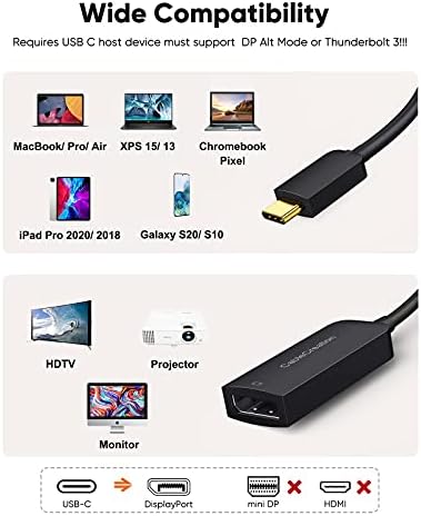 Cablecreation Mini-tamanho USB C para exibir o adaptador 4K@60Hz Pacote com USB-C para DisplayPort Converter 8K@60Hz HDR, compatível