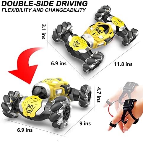 Carro de controle remoto do Sinhajing, carro de dublês de gesto RC com luzes e música, 4WD 2,4 GHz de dupla face 360 ​​° Girando brinquedos de veículos de estrada para meninos de 8 a 12 anos de idade