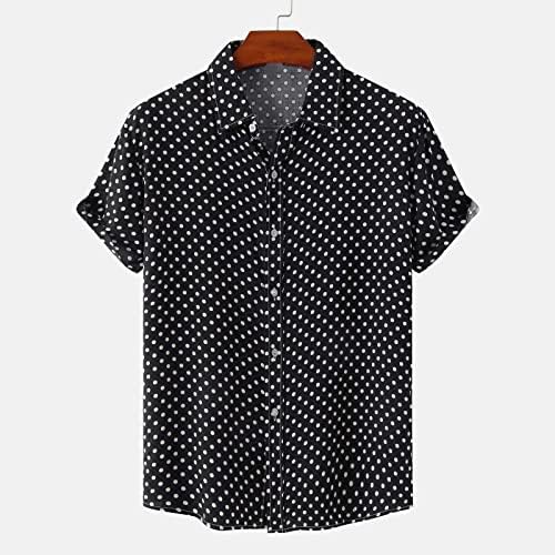 Mens Hawaiian Shirt 2023 Moda Polka Dot Impresso verão Casual Casual Manga Lapel Algodão Botões Comfortáveis ​​Down Camisetas