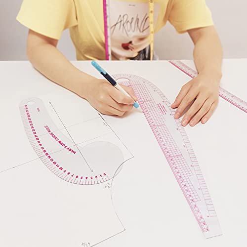 Governante da curva francesa do HLZC para fabricação de padrões, 15 peças réguas de costura transparente para iniciantes designers de alfaiate