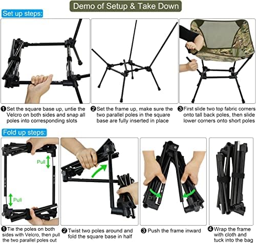 Cadeira de acampamento dobrável de Marchway, compacto portátil de serviço pesado para acampamento ao ar livre, viagens, praia, piquenique,