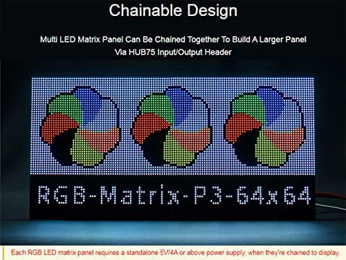 Painel de matriz LED de led de lED mais flexível RGB 64x64, LEDs 4096 RGB, inclinação de 3 mm, design de corrente de brilho ajustável, texto de exibição/imagem colorida/animação, para Raspberry Pi/Raspberry Pi Pico/Esp32