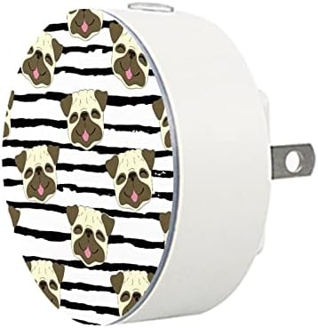 2 Pacote de plug-in Nightlight Night Night Light pugs Stripe Dog com Dusk-to-Dawn para o quarto de crianças, viveiro, cozinha, corredor