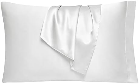 Eheyciga Passagem de cetim para cabelos e travesseiros de seda de pele Conjunto de 2 travesseiros macios brancos 2