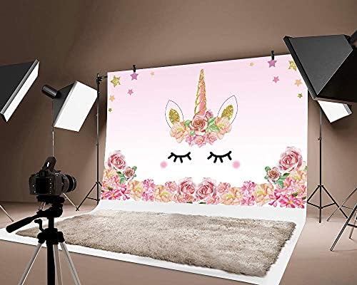 LaeAcco 5x3ft Unicorn Birthday Birthday Birthday Bordado Caso -pano Pink Unicorn Tema Fotografia Antecedentes Festas