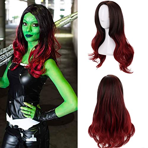 Peruca de cosplay muzinuo dois tons ombre cor vermelha cor natural perucas sintéticas para peruca de fantasia de Halloween