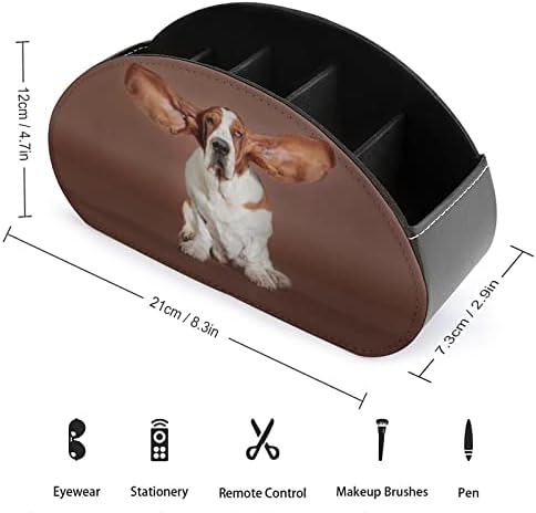 Basset Hound Dog Flying Ears PU Couro Remote Control Holder Caixa de armazenamento do organizador de mesa com 5 compartimentos