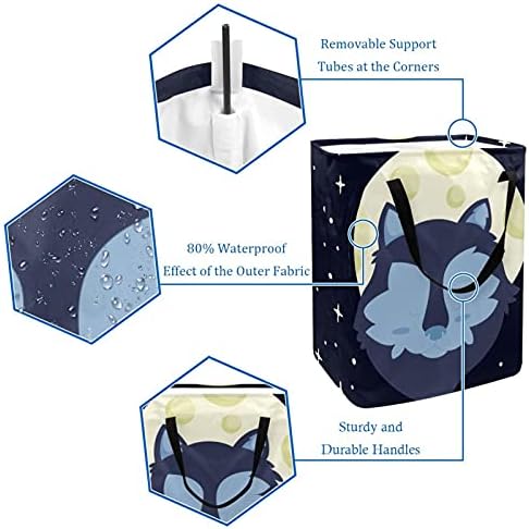 LOFT WOLF Galaxy Moon estrela grandes cestas de armazenamento, lixo dobrável de cesta de lavanderia com alças para