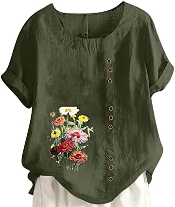 Tops para mulheres elegantes camiseta casual de verão 2023 pescoço redondo de manga curta estampa de flor Blouses Crescedores