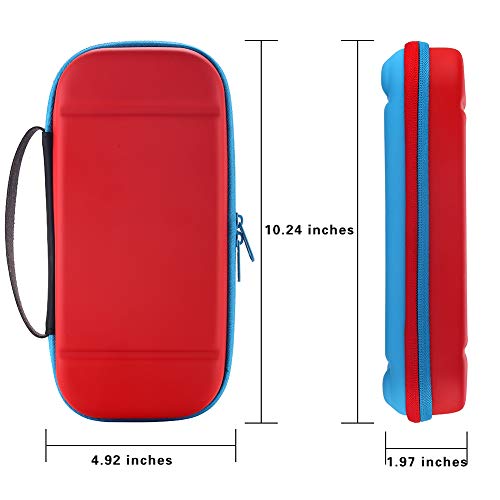 GOMDA Switch Carry Case Compatível - Com 20 jogos Cartuchos e Suporte - Bolsa de transporte de casca dura protetora para Nintendo Switch Console e acessórios, azul vermelho