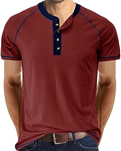 Camisa henley masculina manga curta casual botão leve algodão de algodão básico Raglan manga henley top