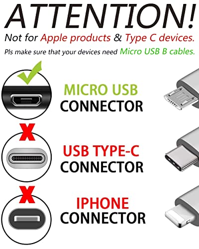 Myfon Micro USB Cable, 5 pacote [6 pés, 6 pés, 3 pés, 3 pés, 1ft], cabo de carregamento rápido, cabo de transferência de dados de