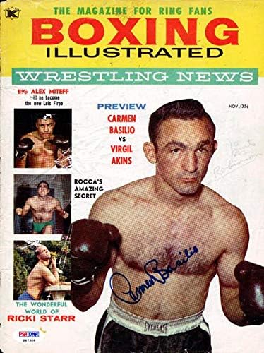 Carmen Basilio Boxe autografado Capa de revista ilustrada PSA/DNA S47308 - Revistas de boxe autografadas