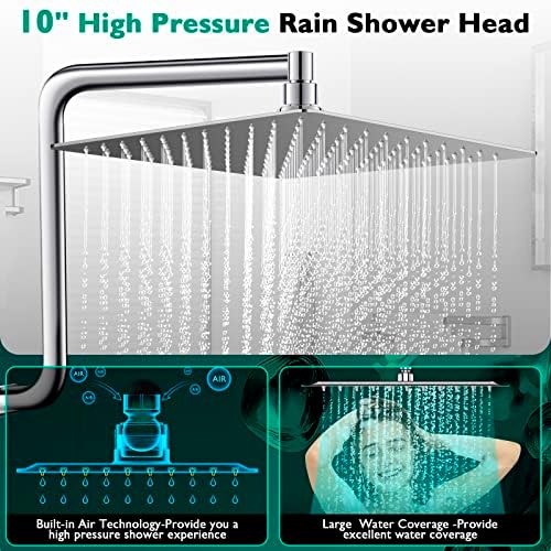 Cabeça de chuveiro filtrado duplo Pinwin, chuveiro de 10''rain atualizado com braço de extensão ajustável em forma de 12 '