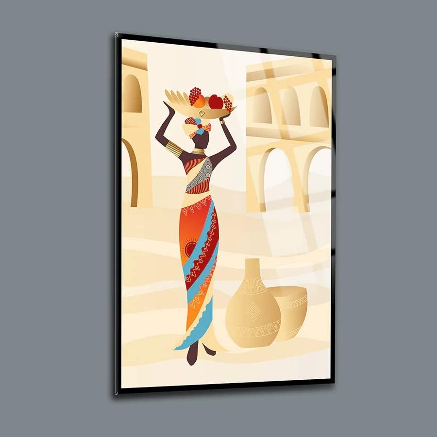 Mulher africana Conjunto de 3 decoração de parede, arte de parede de vidro, painel de vidro temperado sem moldura sem moldura, decoração