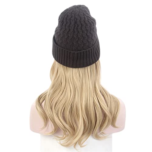 Houkai Knit Hat Wig Fashion Europeu e American Ladies Hair Hat Hat Long Gold Gold Hat Wig