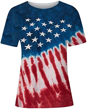 Camiseta de manga curta para garotas colorblock colorblock dos EUA bandeira de bandeira gráfica Bloups listrada Tees Womens 2023